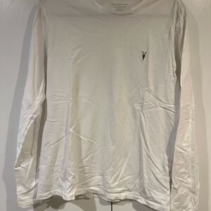 Men’s AllSaints Long Sleeve White Crew Tee with Small Logo